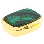 Таблетница карманная прямоугольная с 2-мя отделениями с зеркалом и накладкой из натурального камня Малахит Gold Stone Pillboxes варинант исполнения - 1 | Loft Concept во Владивостоке