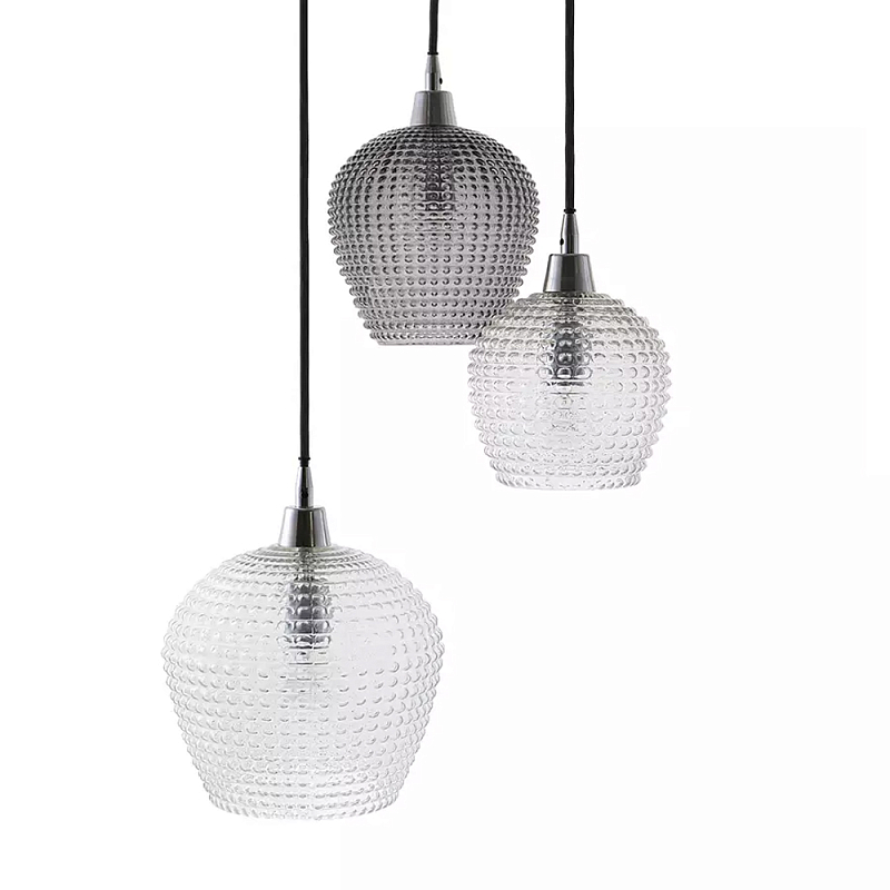 Подвесной светильник каскадный с 3-мя фактурными стеклянными плафонами Cascade with Relief Lampshades Прозрачный Сливовый Серый Подвесной светильник каскадный с 3-мя фактурными стеклянными плафонами Cascade with Relief Lampshades Прозрачный Сливовый Серый во Владивостоке | Loft Concept