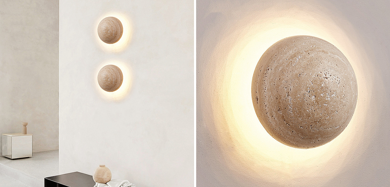 Настенный светодиодный светильник из камня травертина TRAVERTINE POVL WALL LAMP Настенный светодиодный светильник из камня травертина TRAVERTINE POVL WALL LAMP - Loft-Concept во Владивостоке