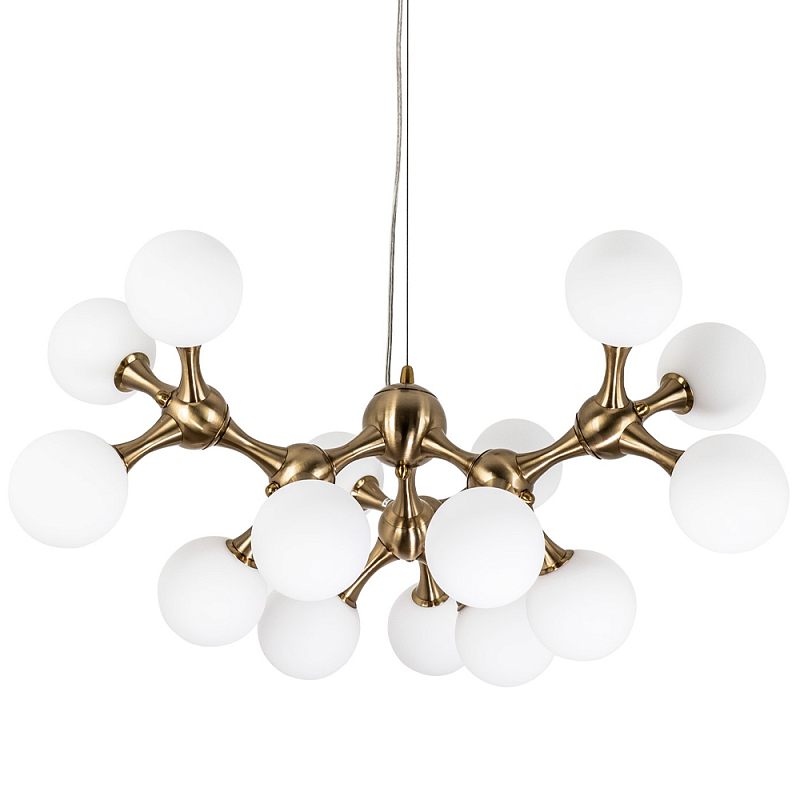 Люстра с плафонами из стеклянных шаров Pearls Suspension Brass Chandelier Белое матовое стекло Латунь Люстра с плафонами из стеклянных шаров Pearls Suspension Brass Chandelier Белое матовое стекло Латунь во Владивостоке | Loft Concept