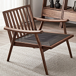 Кресло c каркасом из массива дерева и мягкой кожаной обивкой Walnut Armchair варинант исполнения - 8 | Loft Concept во Владивостоке