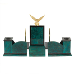 Настольный письменный набор из змеевика тёмно-зелёного цвета с декором в виде орла Successful Leader варинант исполнения - 6 | Loft Concept во Владивостоке