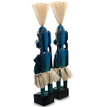 Комплект из 2-х деревянных статуэток Asmat Straw Headdress Statuettes Blue варинант исполнения - 4 | Loft Concept во Владивостоке