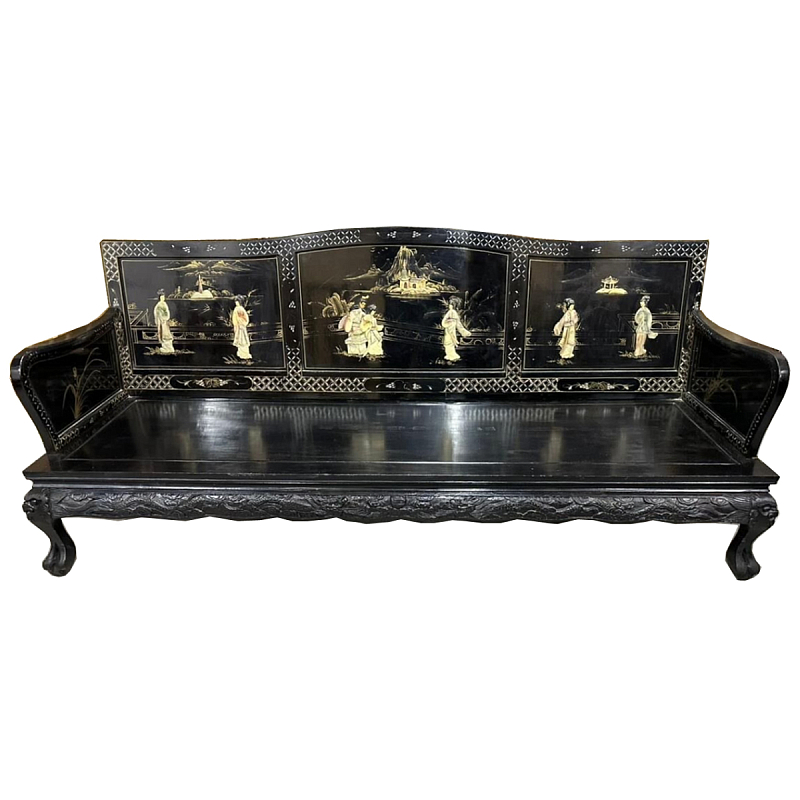 Большая Скамья Шинуазри Large Chinoiserie Bench Chinese Park Черный матовый Золотой Бежевый Большая Скамья Шинуазри Large Chinoiserie Bench Chinese Park Черный матовый Золотой Бежевый во Владивостоке | Loft Concept