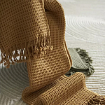 Плед из шерсти цвета охры с бахарамой Waffle Comfort варинант исполнения - 6 | Loft Concept во Владивостоке