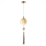 Подвесной светильник с шарообразным плафоном из белого стекла с подвеской из камня и кисточкой Agatelle варинант исполнения - 3 | Loft Concept во Владивостоке