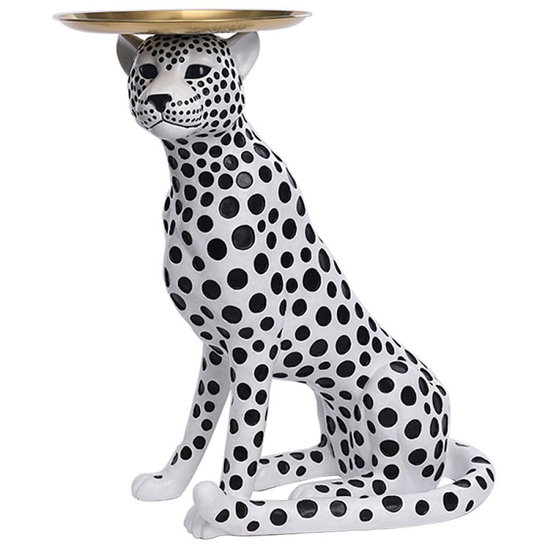 Декоративная статуэтка с подносом Leopard Tray Statuette Латунь Белый Черный Декоративная статуэтка с подносом Leopard Tray Statuette Латунь Белый Черный во Владивостоке | Loft Concept
