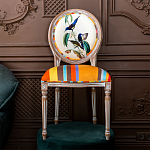 Стул бежевый в разноцветную полоску из натурального бука с изображением птиц и цветов Blooming Blue Birds Colorful Stripes Chair варинант исполнения - 5 | Loft Concept во Владивостоке