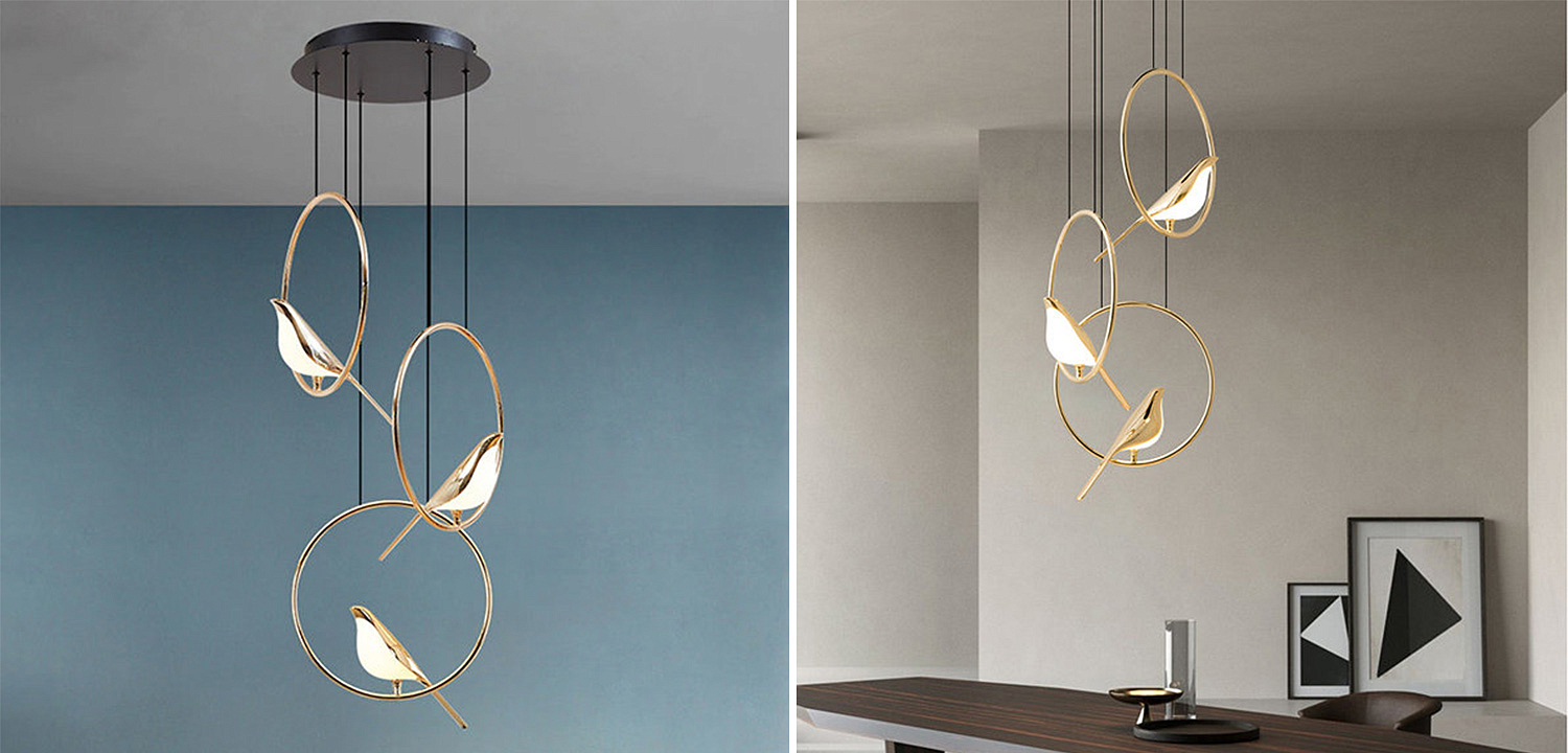 Люстра с золотыми птичками в кольцах NOMI Chandelier Three birds Люстра с золотыми птичками в кольцах NOMI Chandelier Three birds - Loft-Concept во Владивостоке