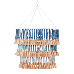 Люстра трехъярусная с декором из круглых деревянных бусин с кисточками Blue Wooden Beads Chandelier варинант исполнения - 1 | Loft Concept во Владивостоке