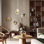 Подвесной светильник с бежевым текстурным кольцом и латунным шаром в центре Tactile  варинант исполнения - 6 | Loft Concept во Владивостоке