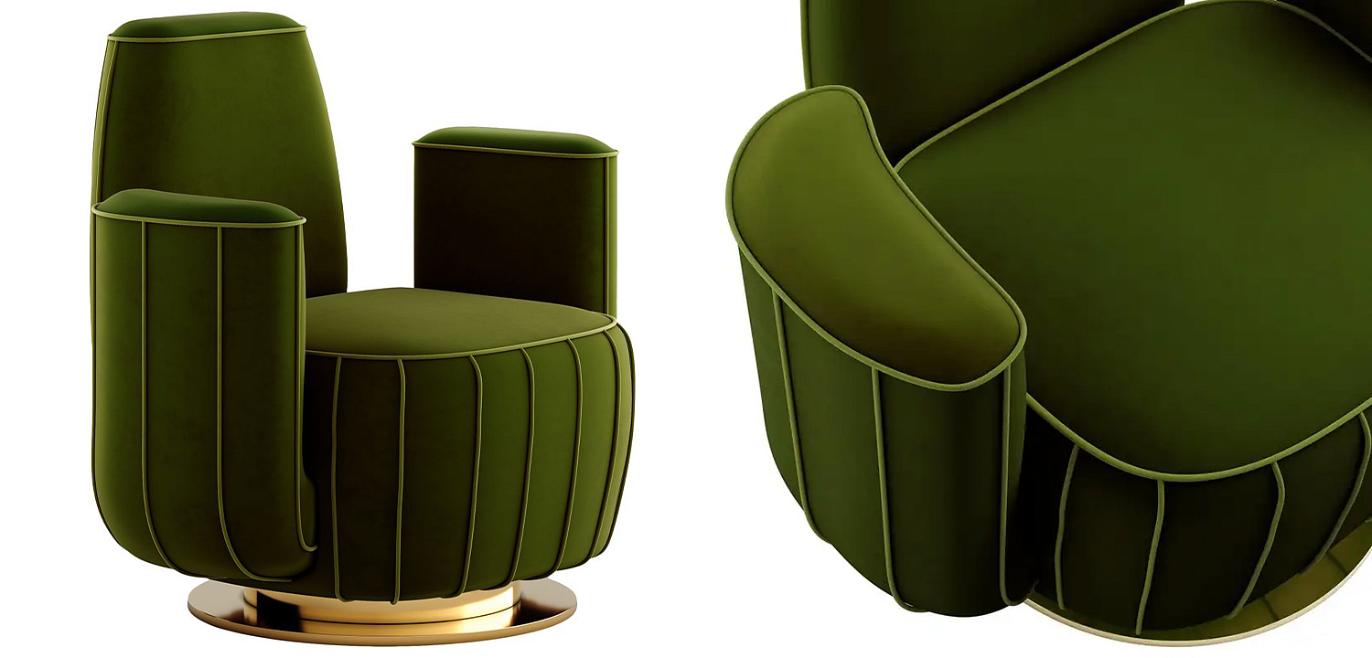 Дизайнерское Кресло-Кактус Modern Green Velvet Armchair Cactus Shape with Gold Swivel Base Дизайнерское Кресло-Кактус Modern Green Velvet Armchair Cactus Shape with Gold Swivel Base - Loft-Concept во Владивостоке