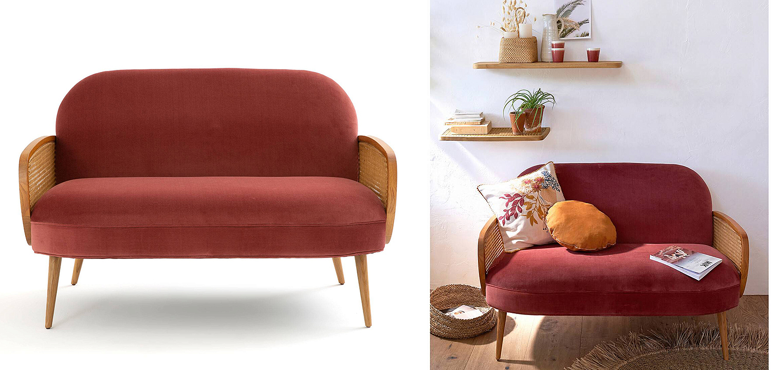 Диван Morten Wicker Crimson Sofa Малиновый Диван Morten Wicker Crimson Sofa Малиновый - Loft-Concept во Владивостоке