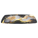 Обеденный стол с прямоугольной черно-золотой столешницей из стекла на 4-х металлических ножках Gold and Black Marble варинант исполнения - 3 | Loft Concept во Владивостоке