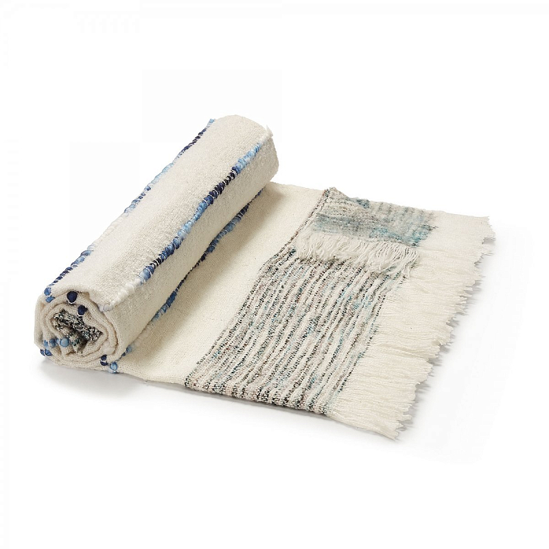 Плед Plaid Boho Lightness Белый Синий Плед Plaid Boho Lightness Белый Синий во Владивостоке | Loft Concept