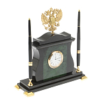 Часы настольные с Гербом России и 2-мя шариковыми ручками в комплекте Stone Clock варинант исполнения - 2 | Loft Concept во Владивостоке