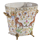 Кашпо с растительным и животным орнаментом на бронзовых ножках Turquoise Blooming Garden варинант исполнения - 2 | Loft Concept во Владивостоке