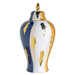 Ваза с крышкой и мазками синего и золого цвета на белом фоне Chinoiserie Ceramics варинант исполнения - 1 | Loft Concept во Владивостоке