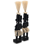 Комплект из 2-х деревянных статуэток Asmat Straw Headdress Statuettes Black Turquoise варинант исполнения - 2 | Loft Concept во Владивостоке