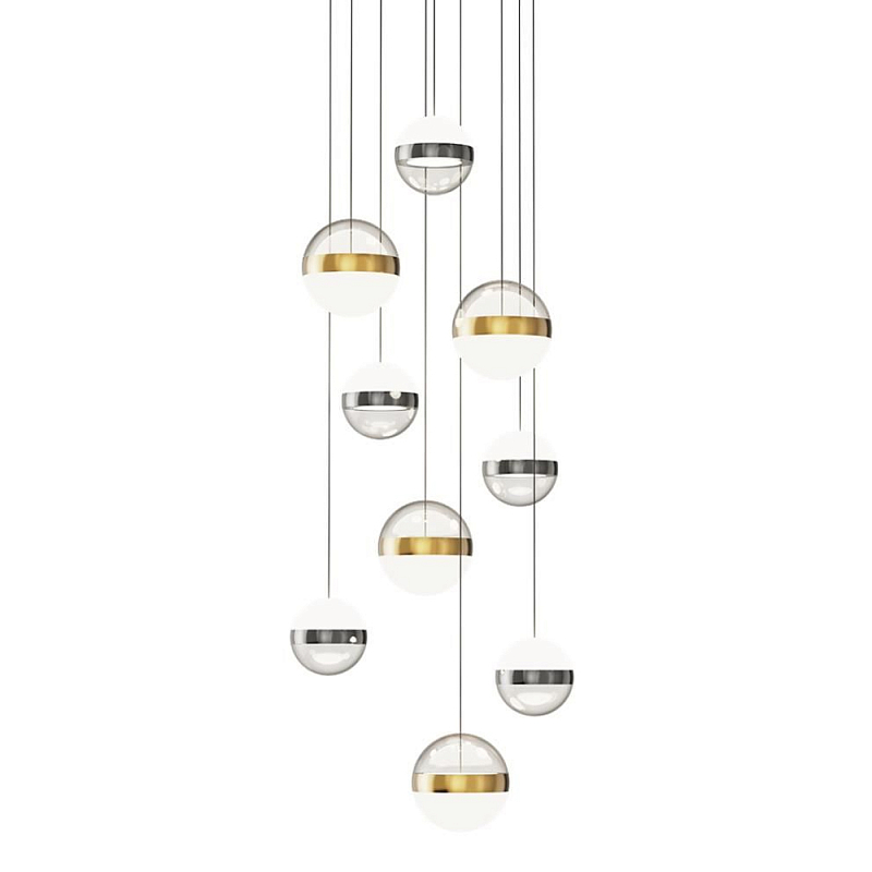 Люстра каскадная с 9-ю подвесами бронза и никель Peggy Futura lamp Прозрачный Молочный Никель Бронза во Владивостоке | Loft Concept 
