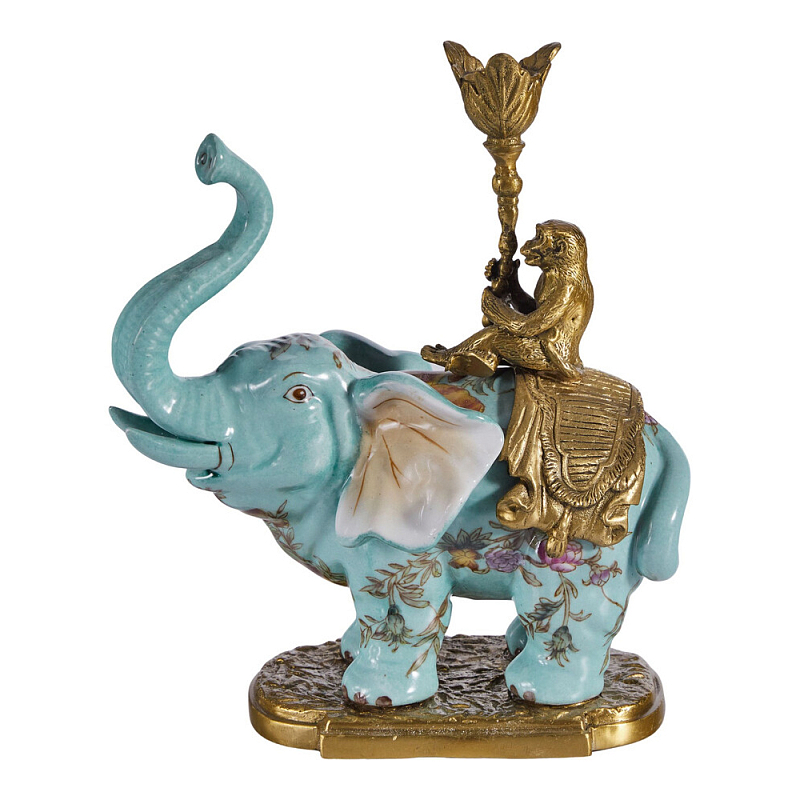 Подсвечник в виде слона из фарфора с бронзовыми элементами Elephant in the Garden of Eden Бронза Голубой Мульти во Владивостоке | Loft Concept 