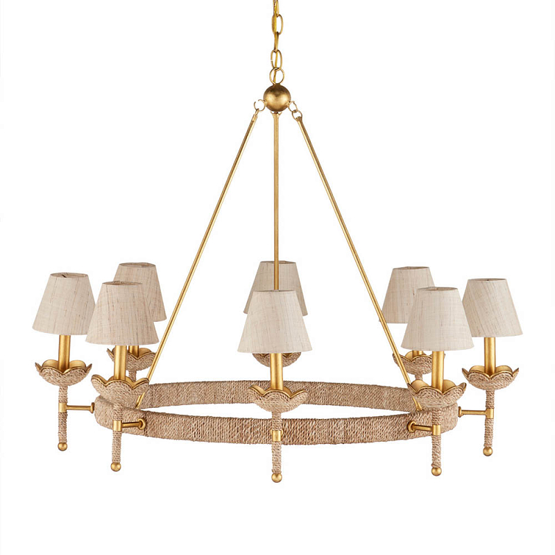 Люстра из кованого железа с отделкой плетеной веревкой и сусальным золотом Parisian Style Золотой Бежевый во Владивостоке | Loft Concept 