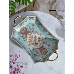 Блюдо прямоугольное из голубого фарфора с ручками и рисунком птиц и цветов Blue Garden варинант исполнения - 3 | Loft Concept во Владивостоке