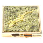 Зеркало двухстороннее квадратное из натурального камня Змеевик с декоративной вставкой в виде ящерицы Gold Stone Mirrors варинант исполнения - 2 | Loft Concept во Владивостоке