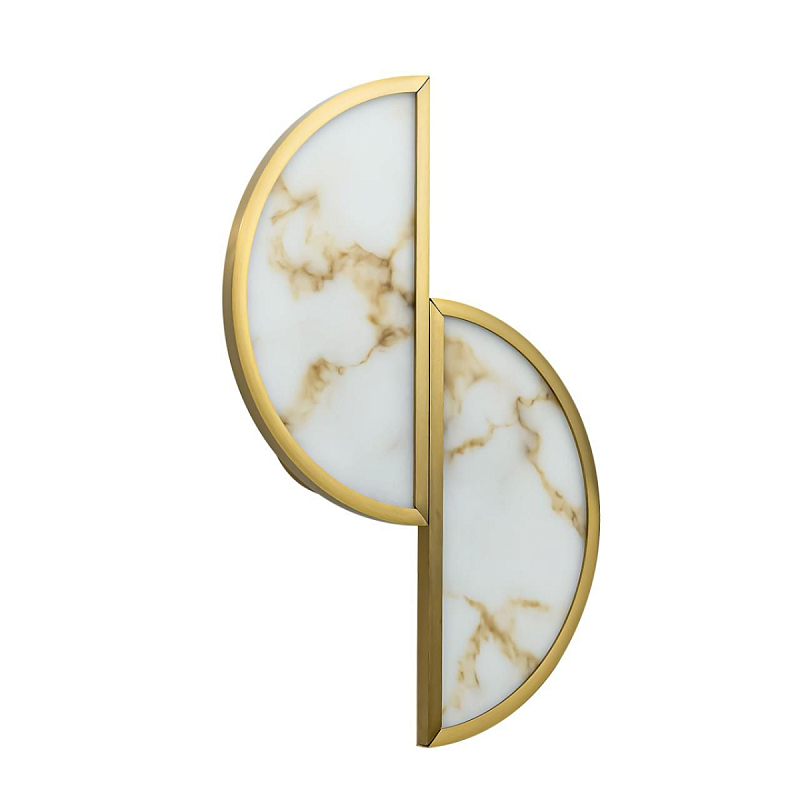 Бра с двумя полукруглыми плафонами из искусственного алебастра в бронзовой оправе Marbella Бронза Белый Серый во Владивостоке | Loft Concept 