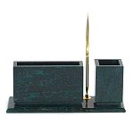 Настольный письменный набор с гербом России и часами из природного камня змеевик Successful Leader варинант исполнения - 3 | Loft Concept во Владивостоке