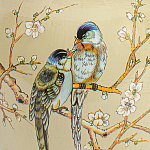 Настольная лампа бежевая с изображением птиц Slip Away варинант исполнения - 6 | Loft Concept во Владивостоке