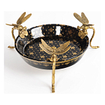 Блюдо черного цвета из фрафора на бронзовых ножках в виде стрекоз Eden Garden варинант исполнения - 1 | Loft Concept во Владивостоке