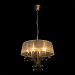 Люстра подвесная круглая с тканевым полупрозрачным абажуром и подвесками 6 ламп Gilded Elegance варинант исполнения - 3 | Loft Concept во Владивостоке