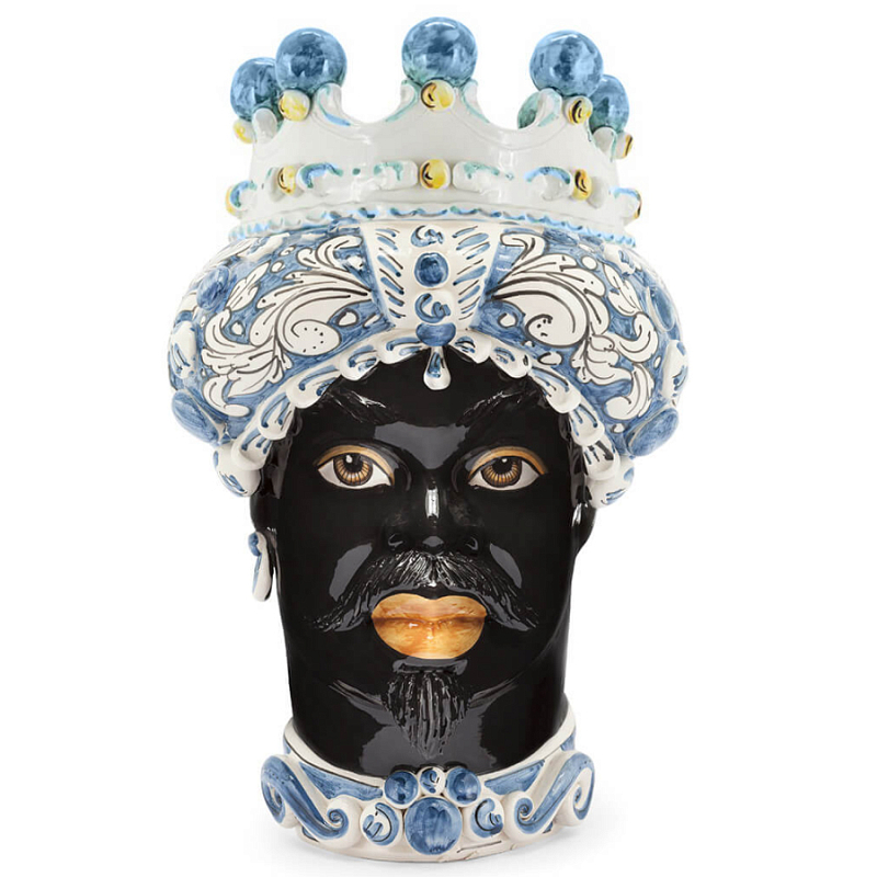 Ваза VASE MORO MAN ORNATE H41 blue Синий Черный во Владивостоке | Loft Concept 