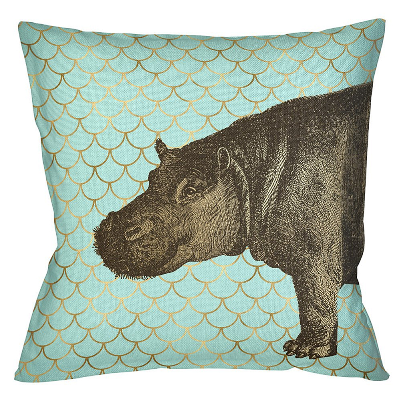 Подушка Safari light blue hippopotamus Бирюзовый Глянцевое золото Подушка Safari light blue hippopotamus Бирюзовый Глянцевое золото во Владивостоке | Loft Concept