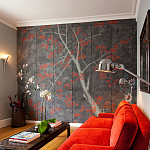 Обои ручная роспись Summer Night Blossom Original colourway on Edo Night painted silk варинант исполнения - 2 | Loft Concept во Владивостоке