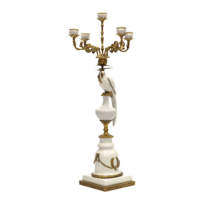 Подсвечник белый Попугай из фарфора с бронзовыми элементами Eden Garden Белый Бронза во Владивостоке | Loft Concept 