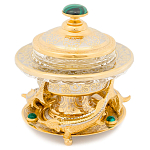 Икорница c декором "Три стерлядки" с гравировкой и натуральным камнем Малахит Decorative Cavair Dishes варинант исполнения - 1 | Loft Concept во Владивостоке