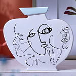 Ваза плоская белая с абстрактными черными линиями в форме лиц Faces of Imagination варинант исполнения - 4 | Loft Concept во Владивостоке