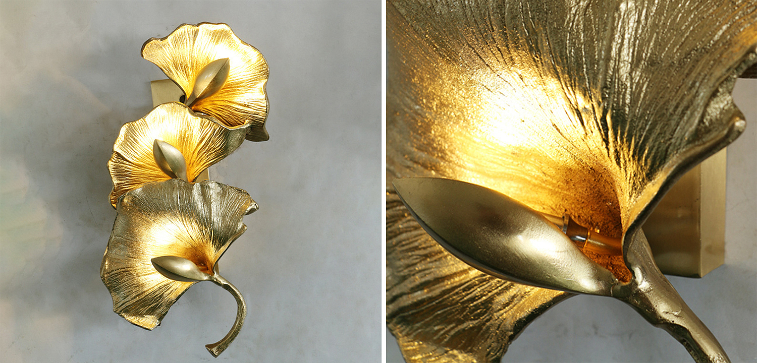 Дизайнерский настенный светильник Листья Гинкго Golden Ginkgo Leaves Дизайнерский настенный светильник Листья Гинкго Golden Ginkgo Leaves - Loft-Concept во Владивостоке