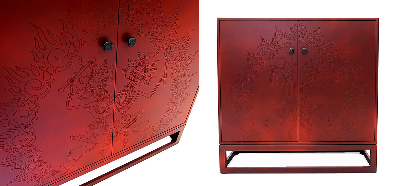 Красный комод с рельефным рисунком Red Dresser India Красный комод с рельефным рисунком Red Dresser India - Loft-Concept во Владивостоке
