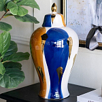Ваза с крышкой и мазками синего и золого цвета на белом фоне Chinoiserie Ceramics варинант исполнения - 3 | Loft Concept во Владивостоке