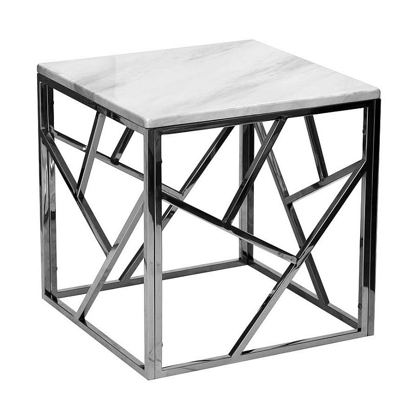 Приставной стол Serene Furnishing Chrome Marble Top Side Table Хром Белый Приставной стол Serene Furnishing Chrome Marble Top Side Table Хром Белый во Владивостоке | Loft Concept