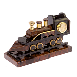 Часы настольные в виде паровоза из натурального камня Обсидиан Train Stone Clock варинант исполнения - 5 | Loft Concept во Владивостоке