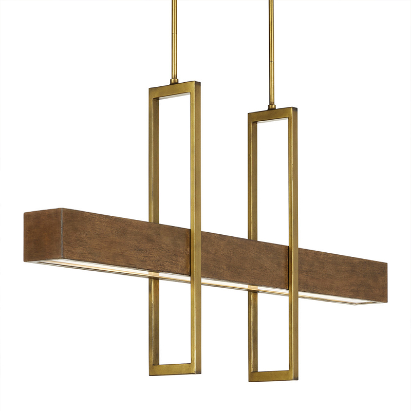 Люстра линейная прямоугольная Wooden Straight Shapes Коричневый Латунь Люстра линейная прямоугольная Wooden Straight Shapes Коричневый Латунь во Владивостоке | Loft Concept