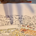 Настольная лампа с принтом на белом тканевом абажуре Roof Garden Lamp варинант исполнения - 2 | Loft Concept во Владивостоке