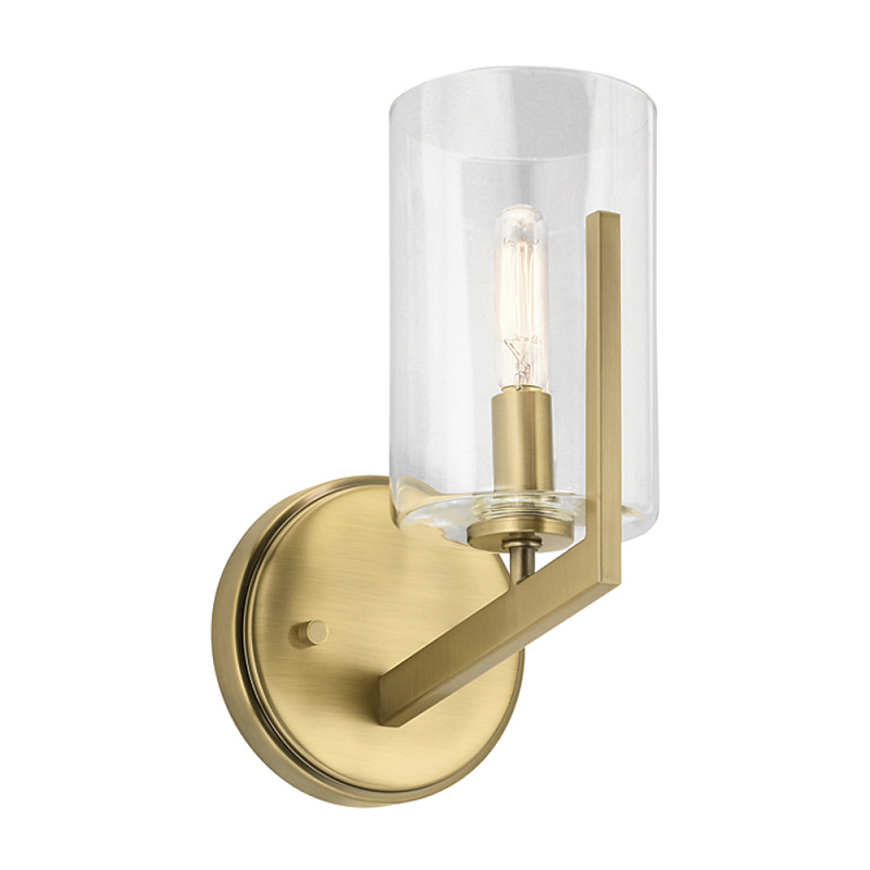 Бра с прозрачным плафоном в форме цилиндра Kichler Латунь Серебряный во Владивостоке | Loft Concept 