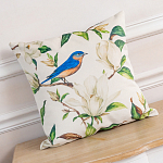 Декоративная подушка бежевая с изображением птица в саду Blooming Blue Birds варинант исполнения - 2 | Loft Concept во Владивостоке