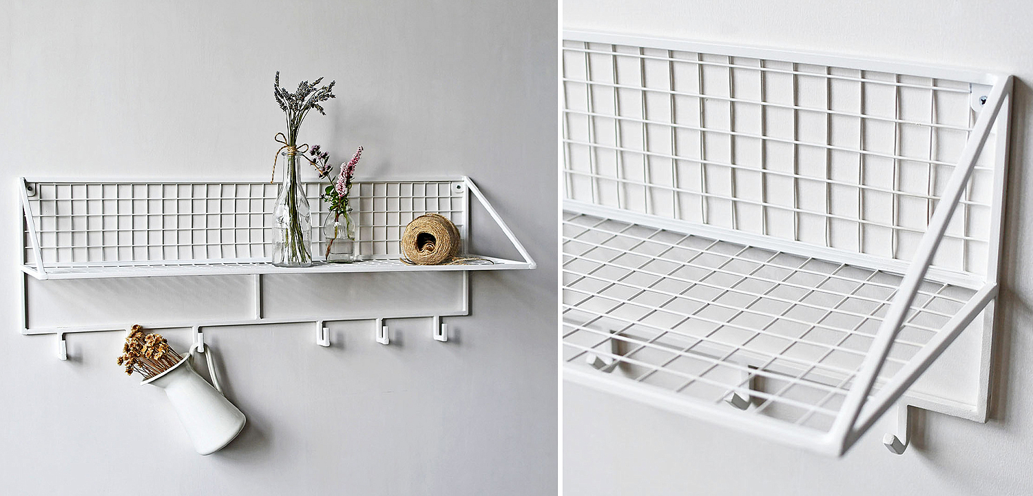 Вешалка с полкой Rhian Industrial Metal Rust Shelf White Вешалка с полкой Rhian Industrial Metal Rust Shelf White - Loft-Concept во Владивостоке