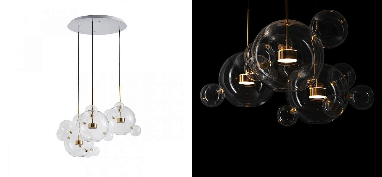 Светодиодный светильник Giopato & Coombes Bubble Chandelier Gold Circle 3 плафона Светодиодный светильник Giopato & Coombes Bubble Chandelier Gold Circle 3 плафона - Loft-Concept во Владивостоке